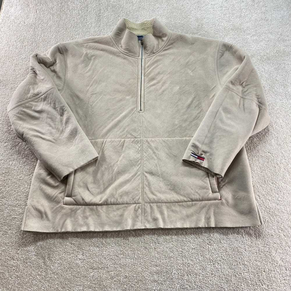 Tommy Jeans Quarter Zip Pullover Mens XXL Tan Faux Suede Sherpa Lined Vintage 02